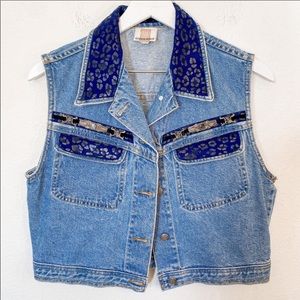 Vintage Denim Western Leopard Buckle Vest Large